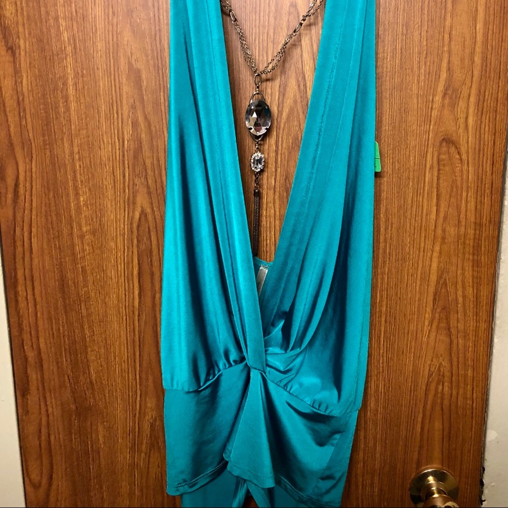 Teal Satin Embellished Romper